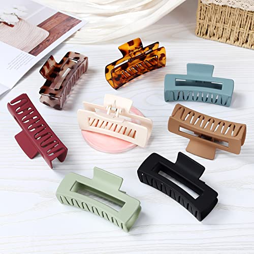 Mandydov 8 Pcs Large Hair Claw Clips 4.1 Inch Non-slip Big Square Matte Claws Leopard Print for Women, Strong Hold Banana Clips for Thick Thin Hair - color: Leopard