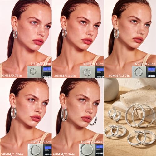 8mm Wide Gold Hoop Earrings for Women Hypoallergenic 925 Sterling Silver post Lightweight Large 14k Chunky Gold Hoop Earrings for Women 20/30/40/50/60mm - color: silver 40mm