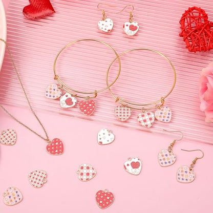 Valentine's Day Charms, 60Pcs Love Heart Charms for Jewelry Making | Enamel Red White Heart Pendants, Earring Necklace Bracelet Making, Classroom Reward, School DIY Crafts, Valentines Day Gift - style: Valentines Day Style