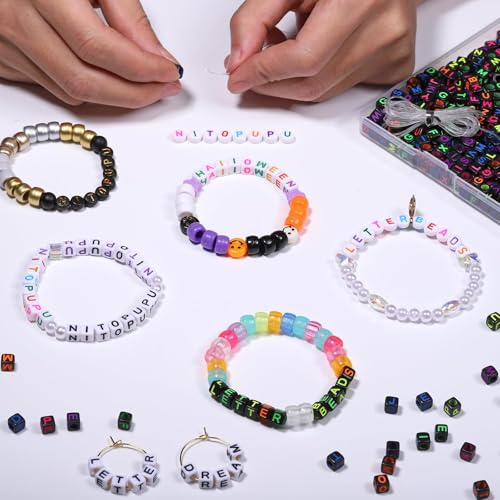 900Pcs Acrylic Letter Beads Alphabet Colorful Letter Black Cube Beads for Friendship Bracelets and Gifts Souvenir Jewelry Making(6 * 6mm Cube) - color: Colorful Black(Cube)