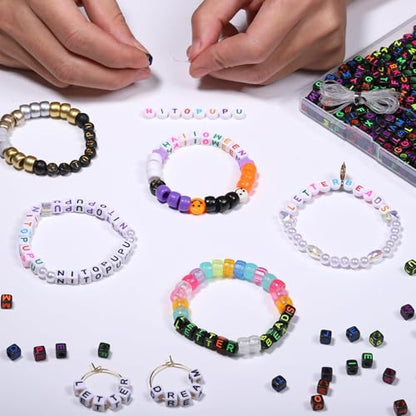 900Pcs Acrylic Letter Beads Alphabet Colorful Letter Black Cube Beads for Friendship Bracelets and Gifts Souvenir Jewelry Making(6 * 6mm Cube) - color: Colorful Black(Cube)