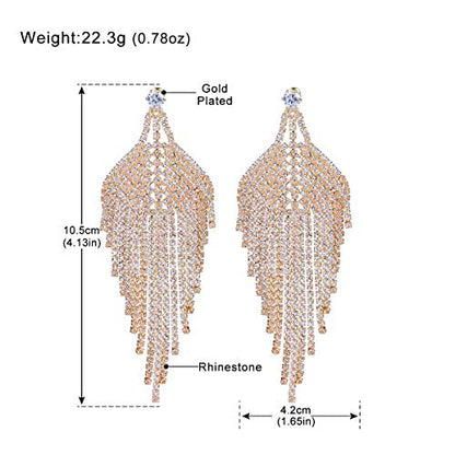 Silver Rhinestone Crystal Bridal Chandelier Long Tassels Dangle Earrings for Wedding - color: A-4