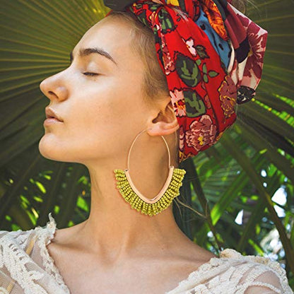 V-Shaped Beaded Dangle Earrings - Statement Drop Fringe Earrings, Boho Handmade Tassel Jewelry Gift for Women - color: Yellow