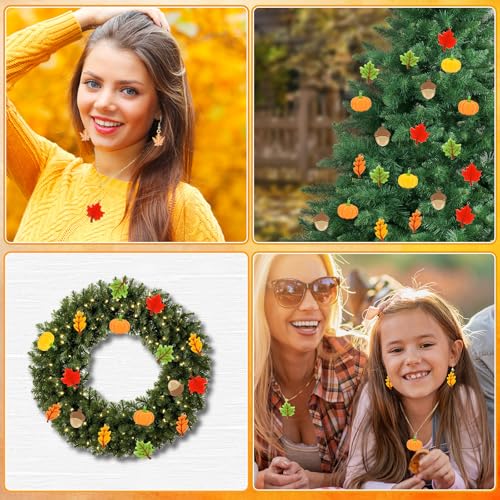 64 Pcs Fall Resin Charms Maple Leaf Pumpkin Acorn Autumn Pendant | 7 Styles, Flatback, Fall Charms for Jewelry Making, Thanksgiving Bracelet Necklace Earrings DIY Crafts Supplies - style: Fall Style