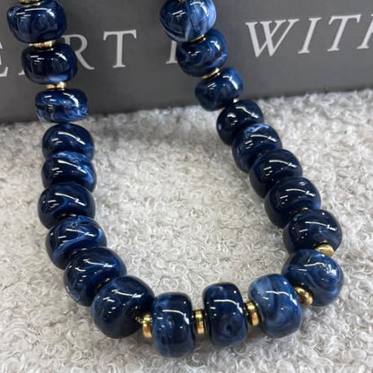 Colorful Chunky Resin Beaded Choker Necklaces for Women | Multicolor Beads, Sturdy Metal Chain, Adjustable, Detachable, Lightweight, Summer Beach Boho, Trendy Statement Jewelry Gift - color: Dark Blue