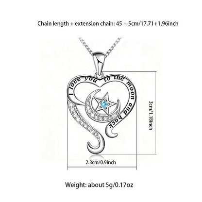 Yocoyee I Love You to the Moon and Back Heart shape Pendant Necklace Moon Star Charms Crystal Love Necklace for Women - style: BB