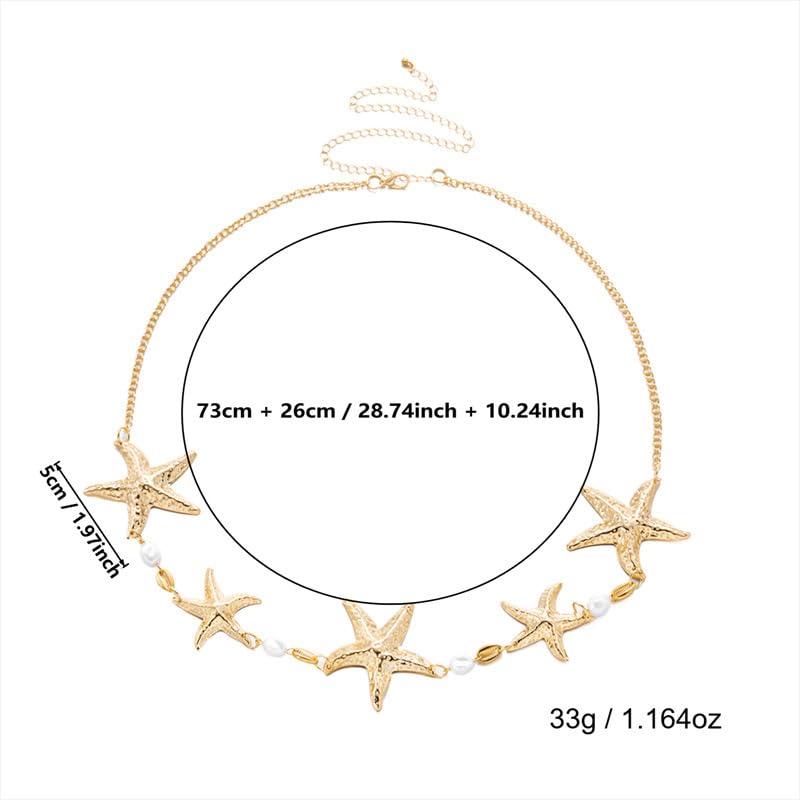 Gold Starfish Waist Chain Belt for Women Pearl Starfish Shell Mermaids Belly Chains Layered Boho Flower Belt Chains Sex Bikini Body Chain Mermaids Costume Accessories Summer Beach Jewelry - style: Starfishes