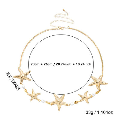 Gold Starfish Waist Chain Belt for Women Pearl Starfish Shell Mermaids Belly Chains Layered Boho Flower Belt Chains Sex Bikini Body Chain Mermaids Costume Accessories Summer Beach Jewelry - style: Starfishes