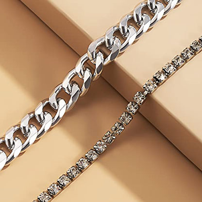 Layered Butterfly Anklet for Women Charms Butterfly Gold Plate Silver Plate Rhinestone Cuban Anklets Adjustable Anklet for Summer Beach - color: Silver plate