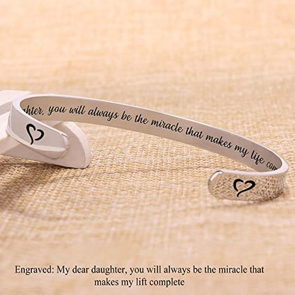 Btysun Bracelets for Women Mothers Day Bracelet Gifts from Daughter Inspirational Gifts for Women Graduation Gifts for Her Motivational Birthday Cuff Bangle Friendship Personalized Mantra Jewelry… - style: 1-Daughter-My dear daughter...my life complete