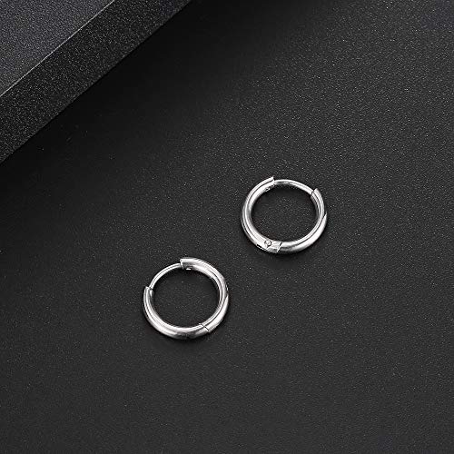 Black Hoop Earrings for Men 8mm 10mm 12mm – Surgical Stainless Steel Hypoallergenic Mens Small to Medium Hoop Earrings Set (3 Pairs) - style: I:1pair,size:10mm,color:steel