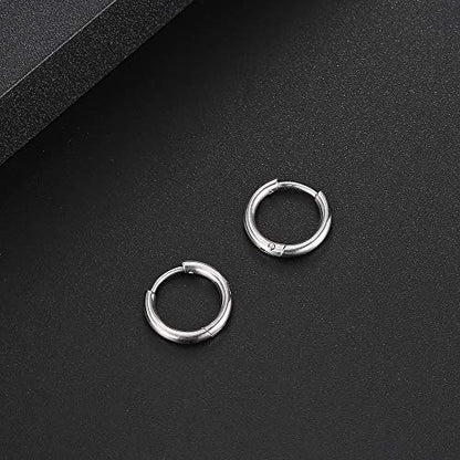 Black Hoop Earrings for Men 8mm 10mm 12mm – Surgical Stainless Steel Hypoallergenic Mens Small to Medium Hoop Earrings Set (3 Pairs) - style: I:1pair,size:10mm,color:steel