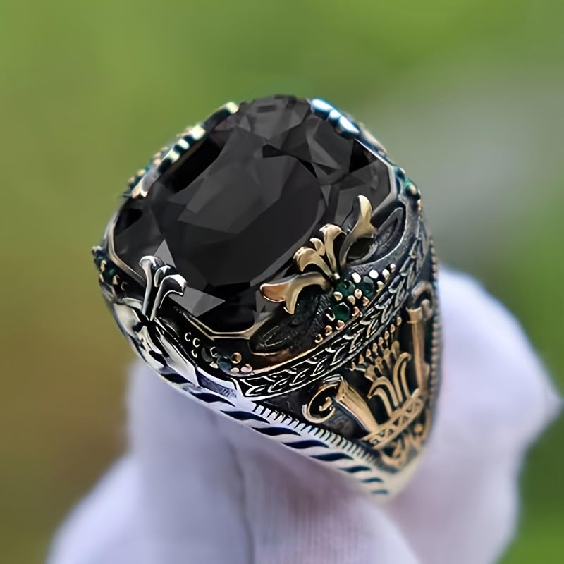 Green Gemstone Statement Ring Vintage Style Large Stone Ring Retro Fashion Jewelry for Daily Wear