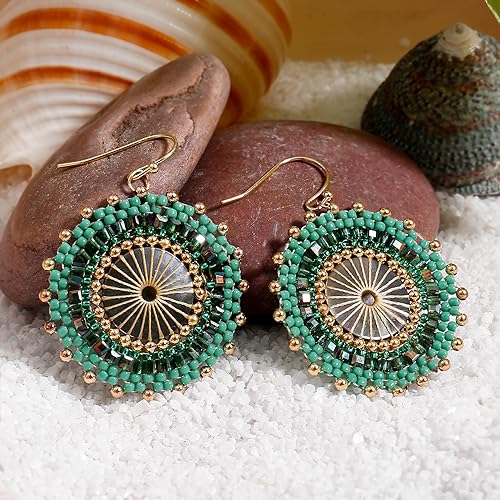 Colorful Bead Earrings For Women Summer Beach Handmade Bead Earrings Bohemia Hoop Dangle Earring For women - color: Green