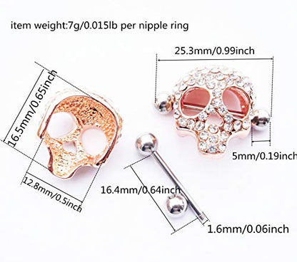 Nipple Rings for Women Stainless Steel Nipple Piercings 3D Skull Nipple Jewelry a Pair - color: gold