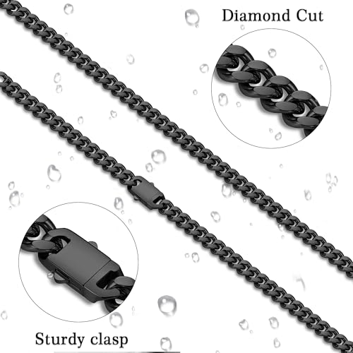 Fiusem Silver Tone/Black/14K Gold Plated Chain Necklace for Men, 5mm/6mm/7.5mm/8mm/9mm Stainless Steel Cuban Link Chain Necklace, Men's Chains 18-28 Inch Jewelry Gifts - size: 18", style: 6mm black