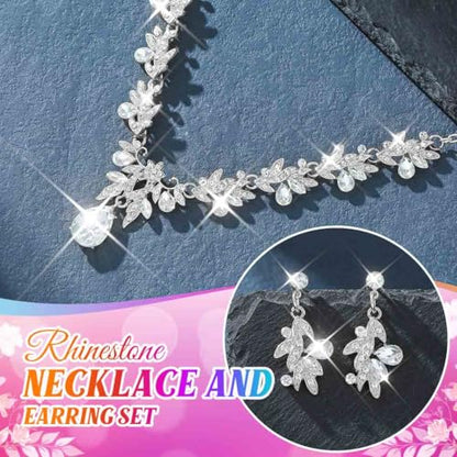 Rhinestone Bridal Wedding Jewelry Sets Gold Necklace Earrings Set Leaf Prom Formal Costume Jewelry Set for Women and Brides - color: Silver