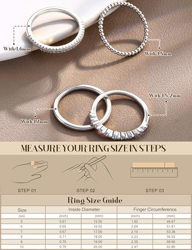 Florideco 14K Gold Plated Stackable Rings for Women Non Tarnish Dainty Cubic Zirconia Thumb Ring Set Silver Plated Stacking Set Statement Promise Band Ring Sets - color: Silver-plated