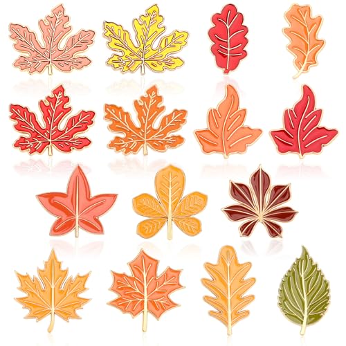 SANNIX 15Pcs Fall Pins, Fall Leaf Pin Thanksgiving Enamel Lapel Pins Autumn Maple Leaf Brooches Badges for Party Favors Backpacks Bags Hats Holiday Accessories - style: Maple Leaf Pin