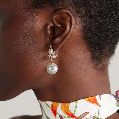 YOIHUR Drop Dangle Pearl Earrings for Women, Dainty 14K Gold Plated Pearl Hoop Earrings Hypoallergenic Wedding Pearls Dangle Earrings Jewelry Gift for Women Bridal - color: Gold-Exquisite Zircon Pearl Earrings