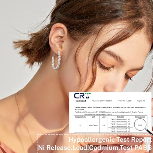 Senteria Silver Twisted Hoops Earring for Women Hypoallergenic Sterling Silver Post Hoop Earrings with AAA+ Cubic Zirconia 14K Gold Plated Hoop Earrings for Women 30/40/50MM - color: Silver-30MM