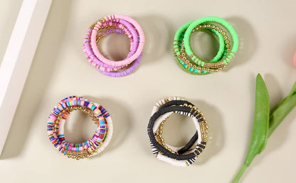 Elegance 11 designs Heishi Beaded Bracelets For Women Polymer Clay Colorful Surfer Stackable Beads Boho Bracelet Summer Beach Jewelry - color: Green