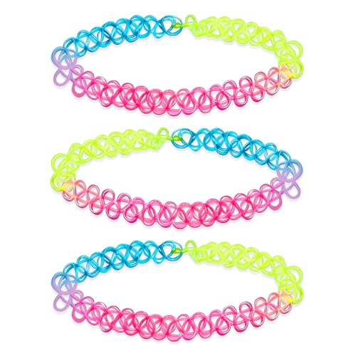 3PCS Black Tattoo Choker Necklace Rainbow Tattoo Chokers Gothic 90s Choker Necklace Purple Tattoo Choker and Pink Chokers 2000s Y2K Multicolour Collar Adjustable Stretchy Elastic Necklace Jewelry Gift for Women - color: 3PCS Rainbow