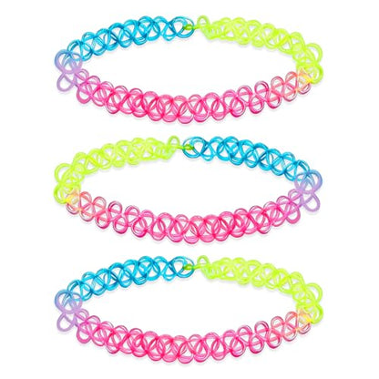 3PCS Black Tattoo Choker Necklace Rainbow Tattoo Chokers Gothic 90s Choker Necklace Purple Tattoo Choker and Pink Chokers 2000s Y2K Multicolour Collar Adjustable Stretchy Elastic Necklace Jewelry Gift for Women - color: 3PCS Rainbow