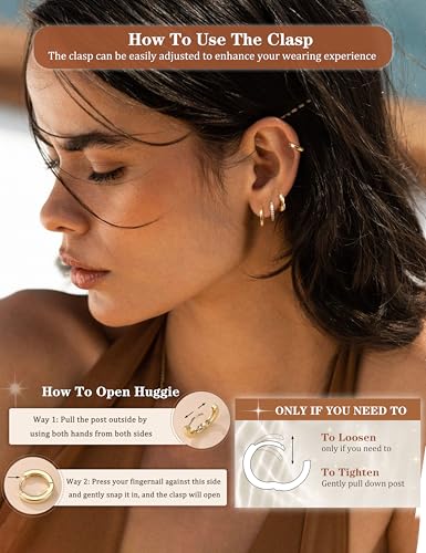 Jstyle Small Gold Hoop Earrings for Women Hypoallergenic Earring Stacks | 4 Pairs Huggie Hoop Earrings, Cartilage Earring Set for Sensitive Ears, Comfort Waterproof Earrings, Ideal Jewelry Gift - color: 14K Gold Style2