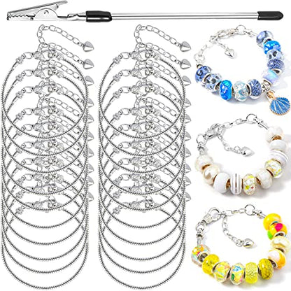 20 Pcs 7.87 Inch Snake Chain Charm Bracelets Adjustable Snake Charm Bracelet Chains with Bracelet Helper Heart Lobster Clasp Extender Chain DIY Bracelet Chain for Women Jewelry Making Supplies - color: 20Pcs Sliver Snake Bracelet with Bracelet Helper