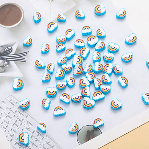 100pcs Blue Rainbow Polymer Clay Spacer Beads for Women Jewelry Making DIY Bracelet Necklace Hair Clip Accessories (Rainbow) - color: Rainbow