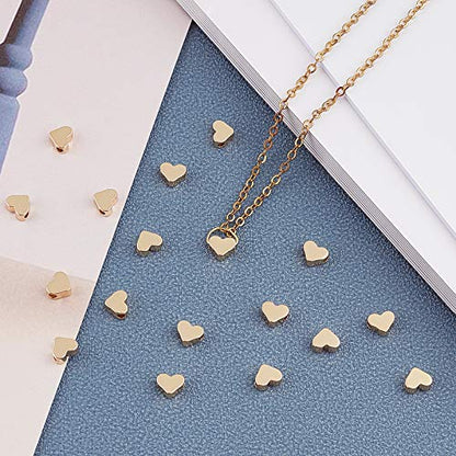 PH PandaHall 60pcs 14K Gold Plated Heart Beads, Love Heart Spacer Beads 6x7mm Metal Brass Hearts Loose Bead Charms for Mother's Day Necklace Bracelet Earring Wedding Birthday Jewelry Making - size: 6x7mm
