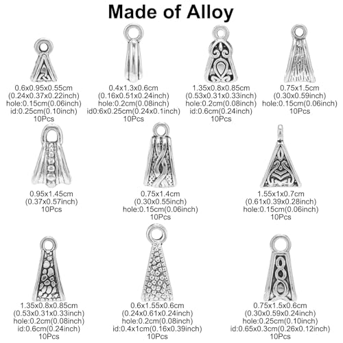 LiQunSweet 100 Pcs 10 Styles Alloy Tube Bails Antique Silver Links Triangle Charms Loop Bails Connector Spacers for DIY Jewelry making Bracelet Necklace - color: Triangle Loop Bails_100Pcs