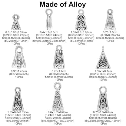 LiQunSweet 100 Pcs 10 Styles Alloy Tube Bails Antique Silver Links Triangle Charms Loop Bails Connector Spacers for DIY Jewelry making Bracelet Necklace - color: Triangle Loop Bails_100Pcs