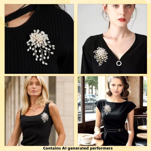 Pearl Flower Brooch Pin for Women, Elegant Floral Pin for Wedding | Firework-inspired faux pearl floral brooch adds an elegant accent to dresses, coats, scarves, and blazers.