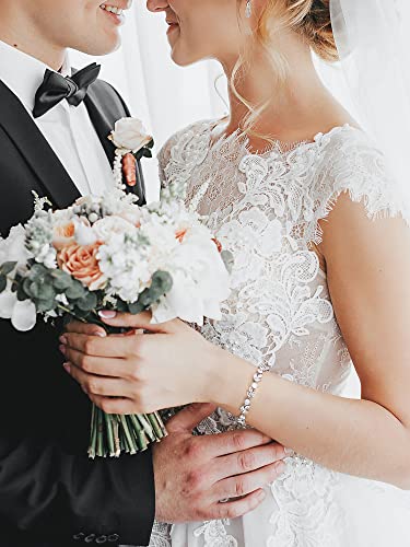 SWEETV Cubic Zirconia Wedding Bridal Bracelet for Brides,Bridesmaids, Silver Crystal Elegant Tennis Bracelet for Women Prom Jewelry Gifts - color: Style1-Silver
