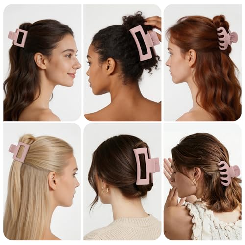 Small Medium Claw Clips for Women, 3 Styles Hair Clips for Thick and Thin Hair, Non-slip Strong Hold, 12 Pcs (Pink) - color: Pink