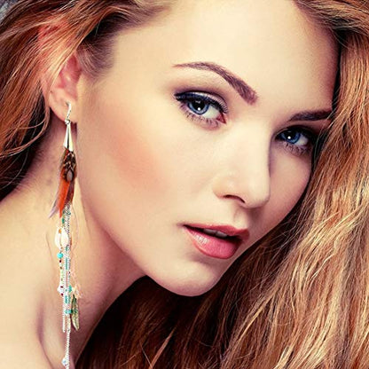 Bohemian Feather Dangle Earrings for Women with Shell Beads Long Tassel Design Drop Earrings - style: Style-Boho