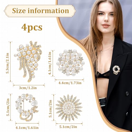 4pcs Brooches and Pins for Women, Flower Brooch, Crystal Pearl Brooch, for Women Fashion Accessories - style: butterfly
