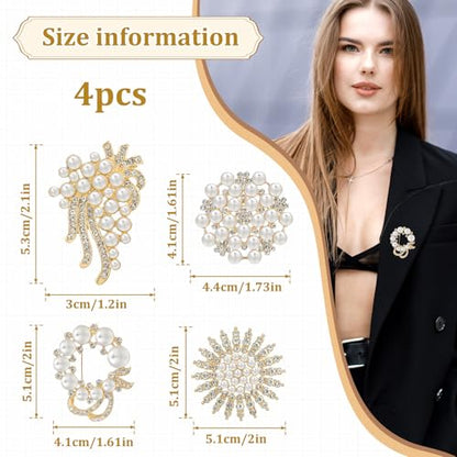 4pcs Brooches and Pins for Women, Flower Brooch, Crystal Pearl Brooch, for Women Fashion Accessories - style: butterfly