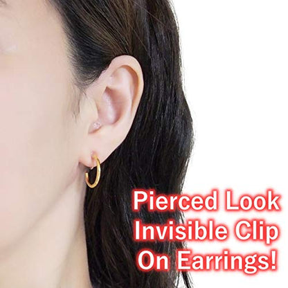 Women's Twisted Invisible Hoop Clip On Earrings Gold Silver Textured Comfortable Non Pierced Earrings - color: Hoop1 Gold
