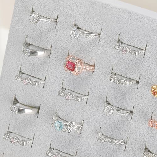 KUKUVR 2 Pcs Velvet L-Shaped Ring Earring Holder Display Stand (Grey) | 50 Slots, Jewelry Organizer Case Tray, For Women & Selling Show - color: Grey