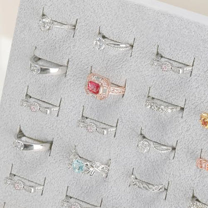 KUKUVR 2 Pcs Velvet L-Shaped Ring Earring Holder Display Stand (Grey) | 50 Slots, Jewelry Organizer Case Tray, For Women & Selling Show - color: Grey