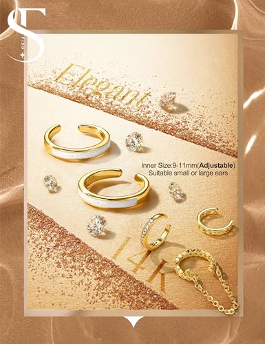 𝟒 𝐏𝐚𝐢𝐫𝐬 Ear Cuffs Non Piercing - 14K Gold Plated Ear Cuff Earrings for Women Trendy Ear Cuff for Non Pierced Ears Clip On Carrtilage Earring Lightweight Adjustable Fake Earrings Set - style: 14K Gold Plated-Trendy