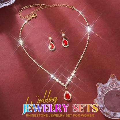 Unicra Bride Crystal Necklace Earrings Set Bridal Wedding Jewelry Sets Rhinestone Choker Necklace Prom Costume Jewelry Set for Women and Brides - color: Gold Red