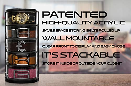 Acrylic Belt Organizer & Holder for Closet, Storage & Container | Rotating Drawers, Wall Mounted, Stackable, Watch Case, Jewelry Display, Makeup, Mens, Womens, Rack, Box