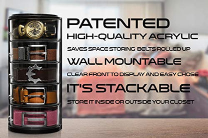 Acrylic Belt Organizer & Holder for Closet, Storage & Container | Rotating Drawers, Wall Mounted, Stackable, Watch Case, Jewelry Display, Makeup, Mens, Womens, Rack, Box