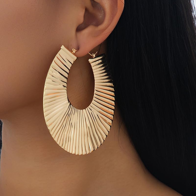 Large Chunky Gold Hoop Earrings for Women – Expensive Hollow Geometric Stainless Steel Statement Dangle Earrings with Textured Big Circle Design, Modern Metallic Fashion Jewelry Gift - color: Gold Unique