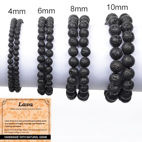 MASSIVE BEADS Handmade Yoga Stretch Elastic Bracelet Natural Stone Crystal Healing Power Energy Gifts for Unisex Adult 4mm 6mm 8mm 10mm - color: Black Lava(Calm), size: 10mm