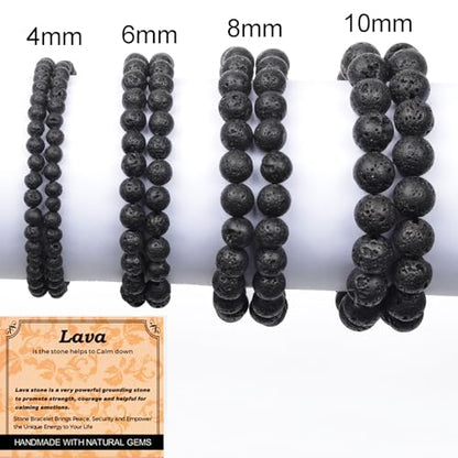 MASSIVE BEADS Handmade Yoga Stretch Elastic Bracelet Natural Stone Crystal Healing Power Energy Gifts for Unisex Adult 4mm 6mm 8mm 10mm - color: Black Lava(Calm), size: 10mm